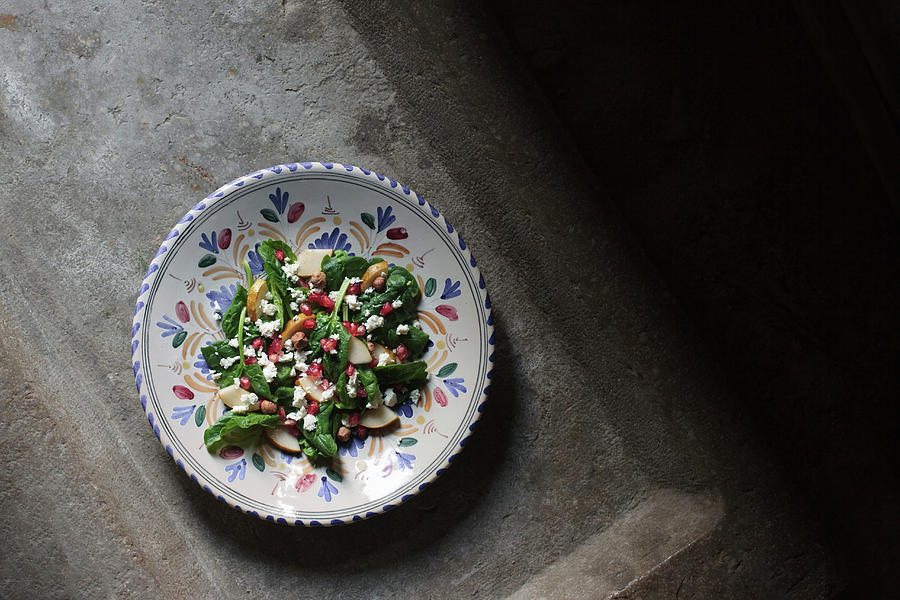 Pomegranate Winter Salad With Feta, Hazelnuts, Spinach And Pear Photograph by Lee Parish