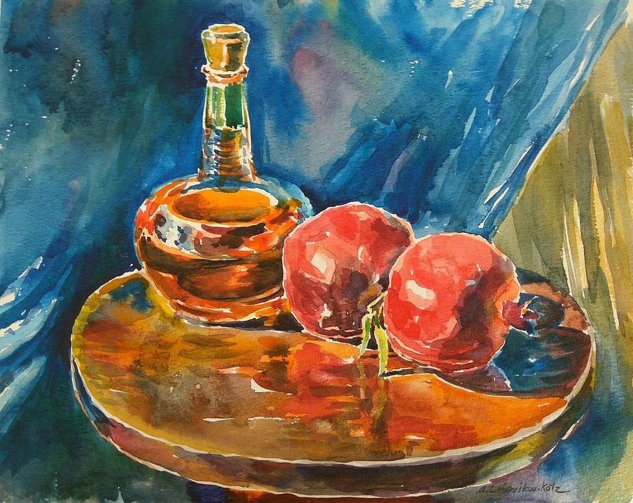 Pomegranates in the autumn sun Painting by Anna Lobovikov-Katz