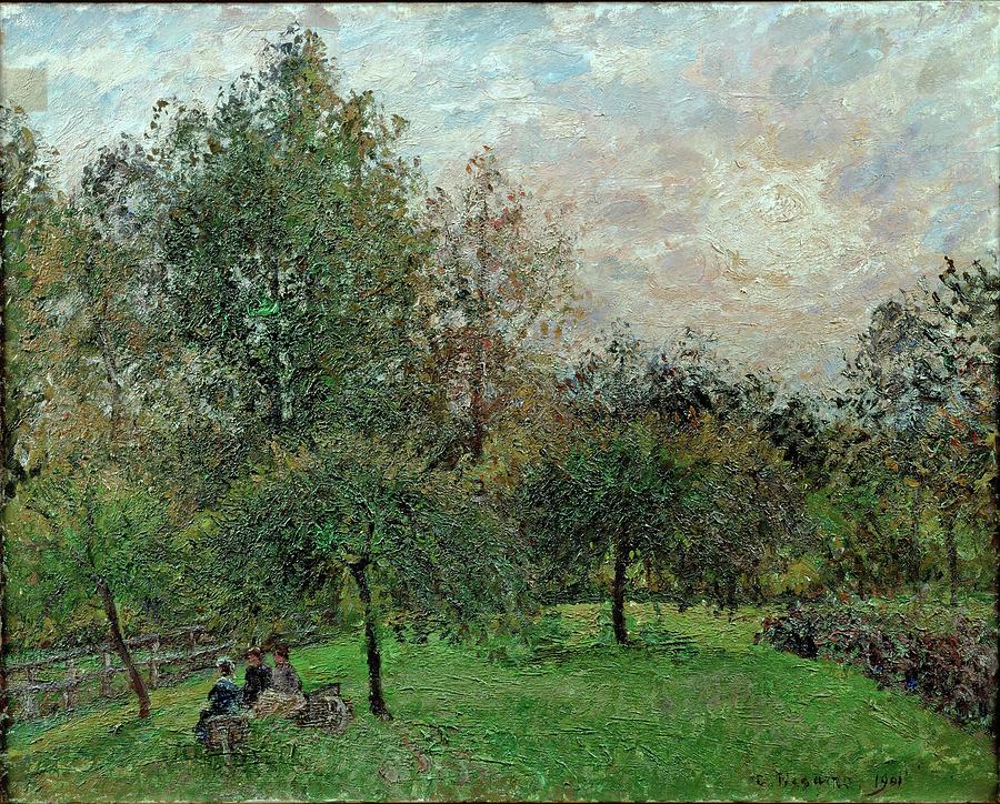 Pommiers et peupliers au soleil couchant-Apple trees and poplars in a sunset, 1901. Painting by Camille Pissarro -1830-1903-