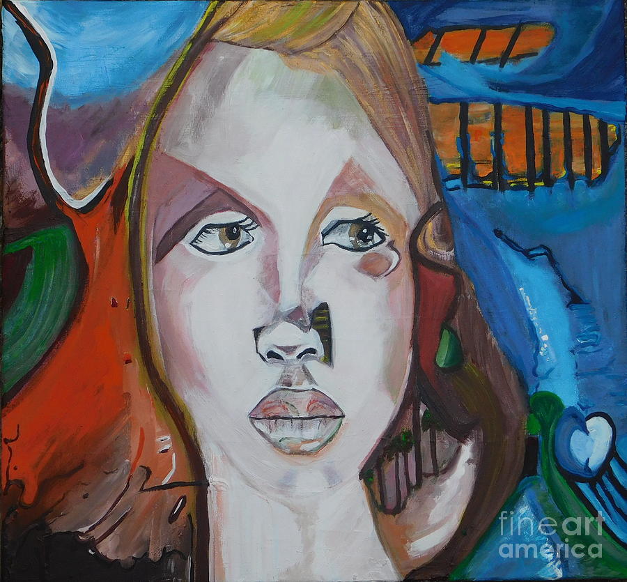 Pondering, abstract portrait. Painting by Denise Morgan
