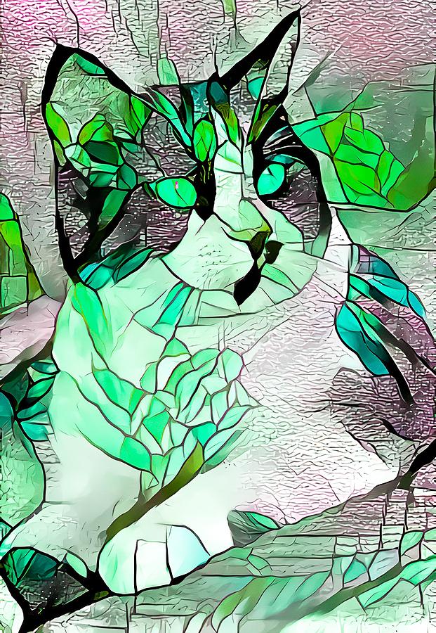Pondering Green Tuxedo Cat Digital Art by Don Northup