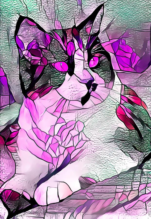 Pondering Purple Tuxedo Cat Digital Art by Don Northup