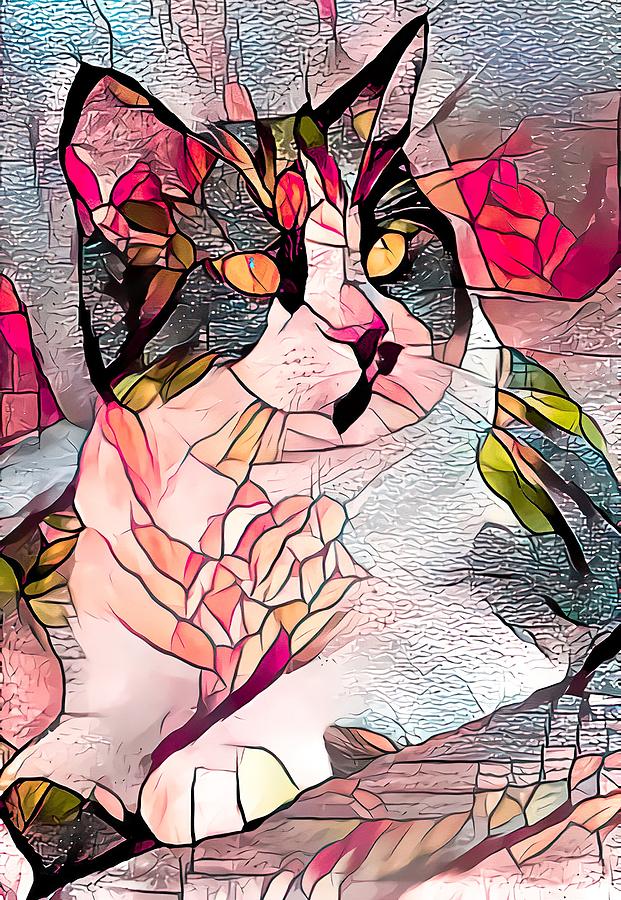 Pondering Tuxedo Cat Red Digital Art by Don Northup