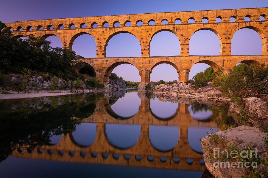 Architecture Photograph - Pont Du Gard by Night #2 by Inge Johnsson