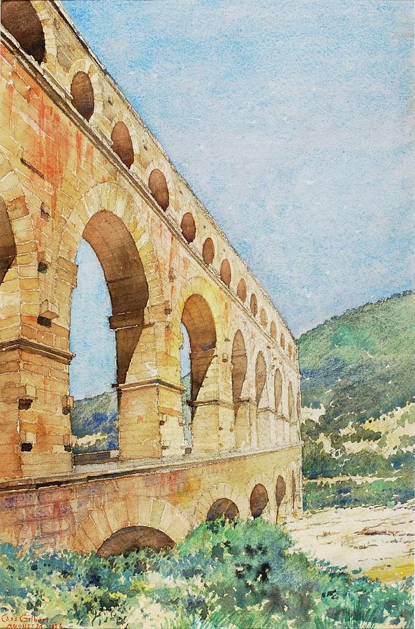 Architecture Painting - Pont Du Gard, France by Cass Gilbert