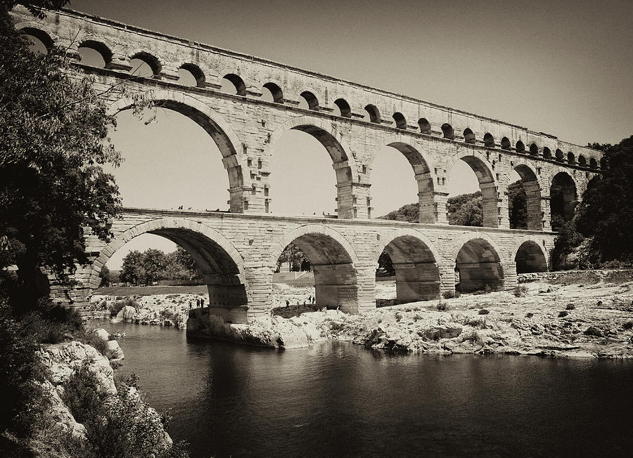 Architecture Photograph - Pont Du Gard In Sepia by Lillisphotography