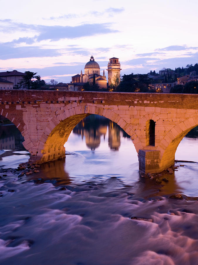 Ponte Pietra Bridge Over River Adige Photograph by David C Tomlinson
