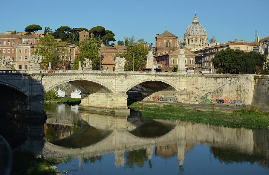 Ponte Pons Bridge Vittorio Emanuele Reflected in the Tiber River Rome Italy Photograph by Shawn OBrien