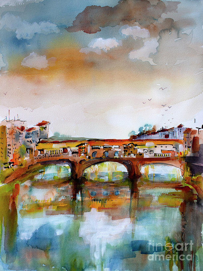 Ponte Vecchio Florence Italy Watercolors Painting by Ginette Callaway