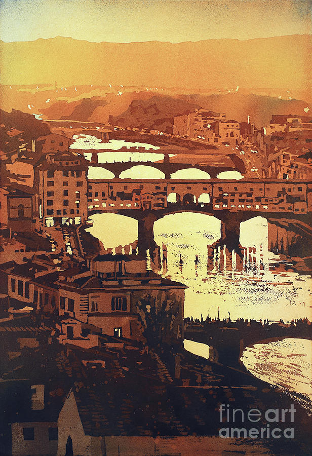 Sunset Painting - Ponte Vecchio Sunset- Italy by Ryan Fox