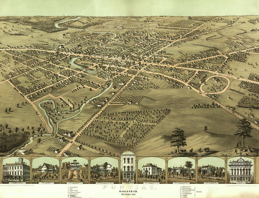 Map Painting - Pontiac, Michigan 1867 by Unknown