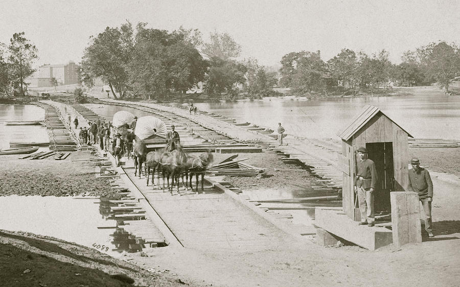 Pontoon bridges across James River Painting by - Fine Art America