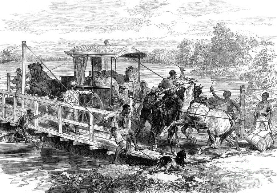 Pontoon Over The Vaal River, Klipdrift Drawing by Print Collector