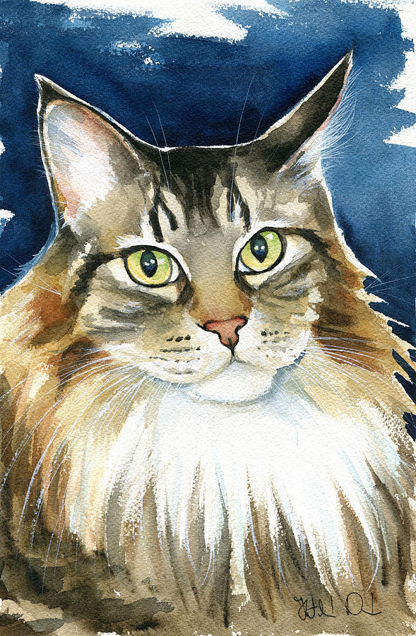 Pookie Maine Coon Portrait Painting by Dora Hathazi Mendes