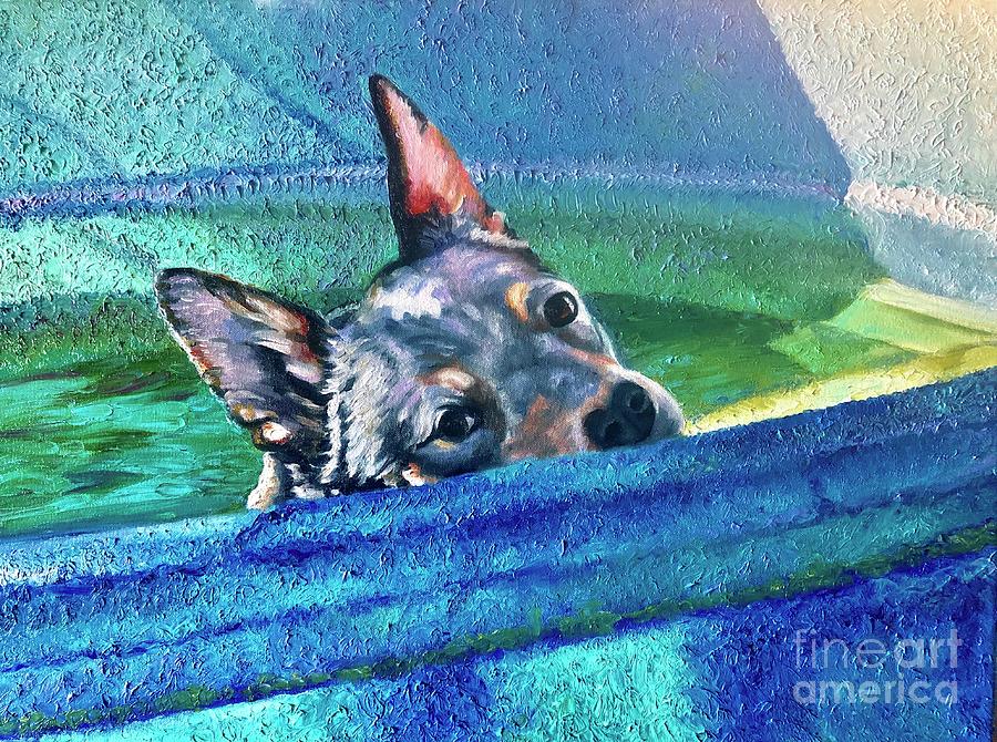 Dog Painting - Pool Diva by Suzanne Leonard