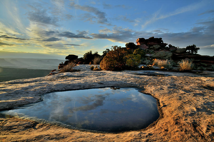 Pool Reflection at Orange Cliffs in Canyonlands Photograph by Ray Mathis
