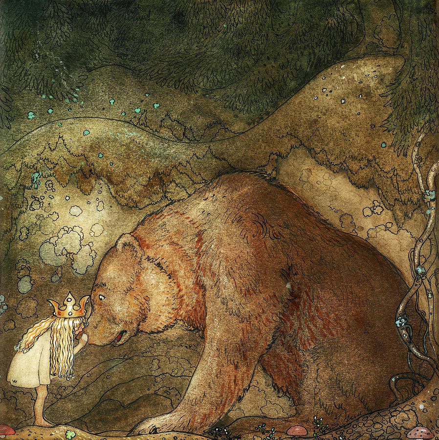 Fairy Painting - Poor little bear, Among Gnomes and Trolls, 1912 by John Bauer