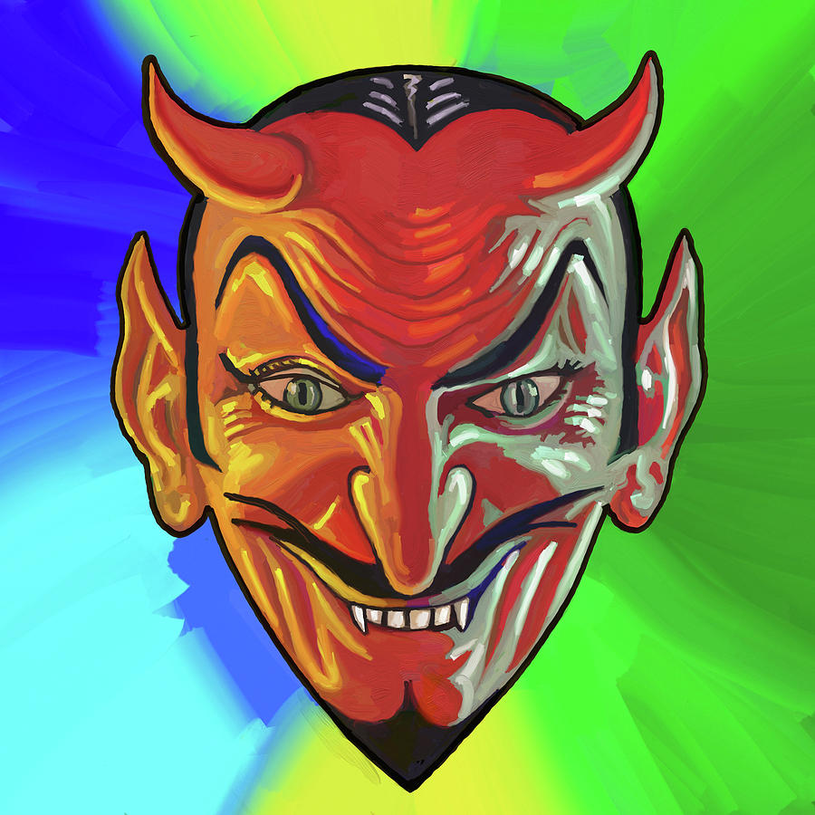 Sneer Digital Art - Pop-art-devil-face by Howie Green