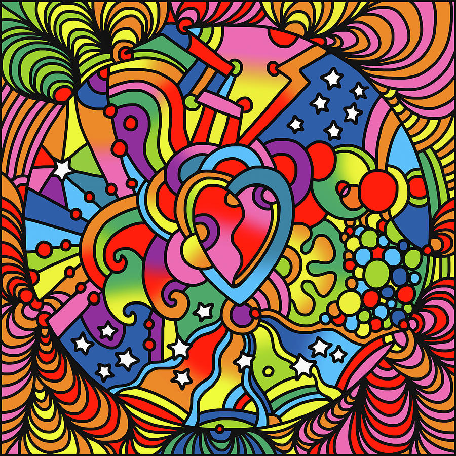 Psychedelic Digital Art - Pop Art Heart Swirls by Howie Green