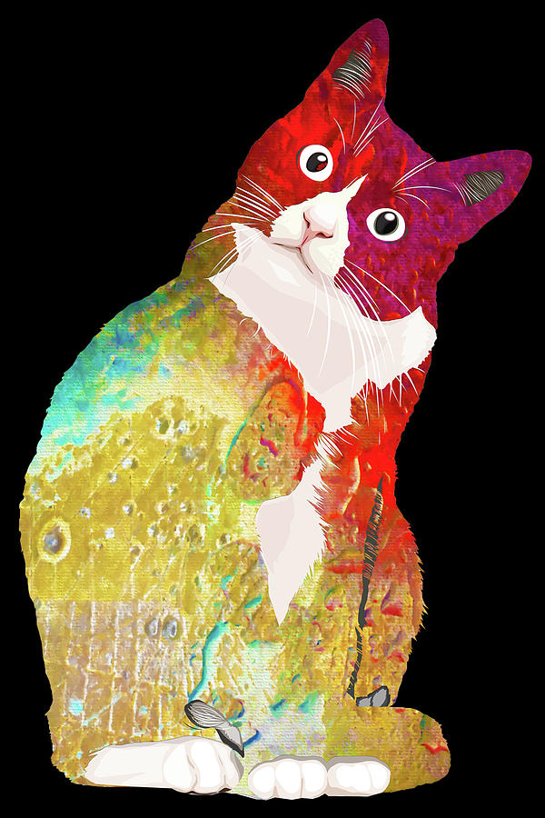 Pop Cat Kitten Kitty Feline Cat Mom Pets Gift Funny Rainbow Painting by Tony Rubino