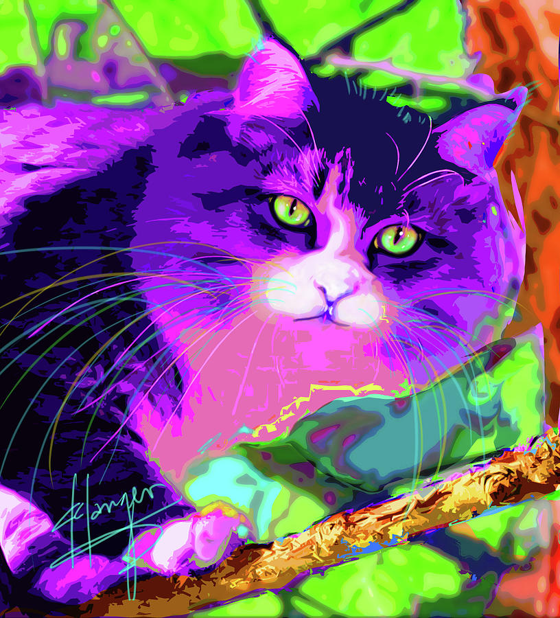 pOpCat Kitty in a Tree Painting by DC Langer