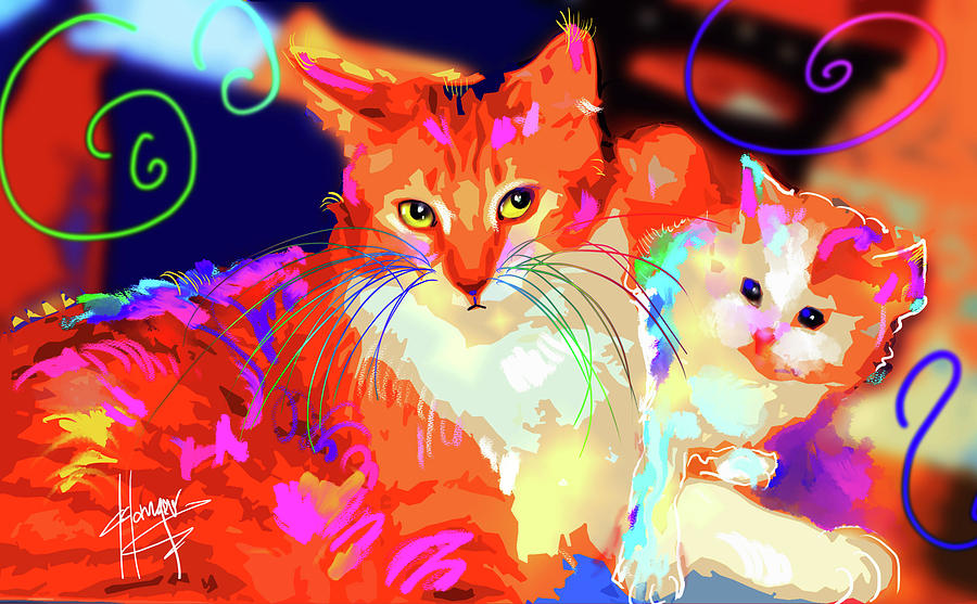 pOpCats Mama Goldie and her son Pitzel Painting by DC Langer