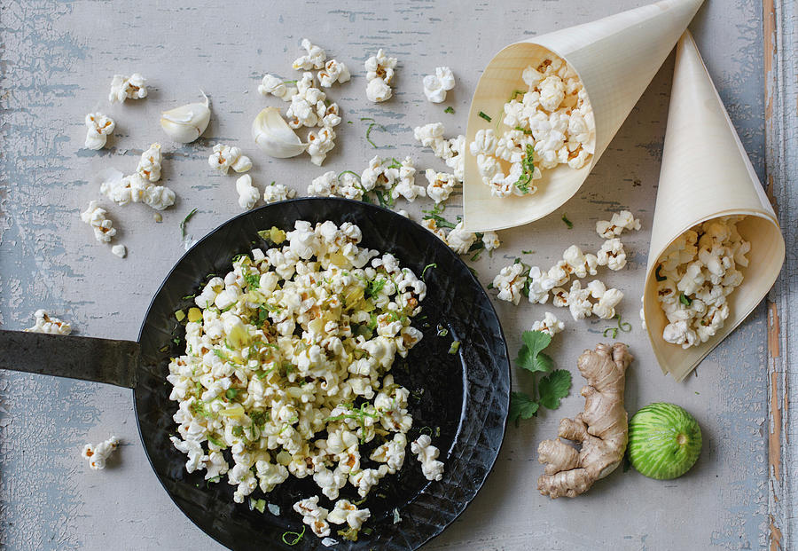 Popcorn With Chilli, Ginger, Garlic And Lime Photograph by Sabine Steffens