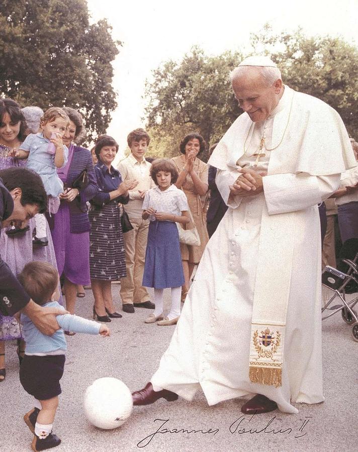 Ball Photograph - Pope John Paul II 1980s Signed  Photo playing soccer by Redemption Road