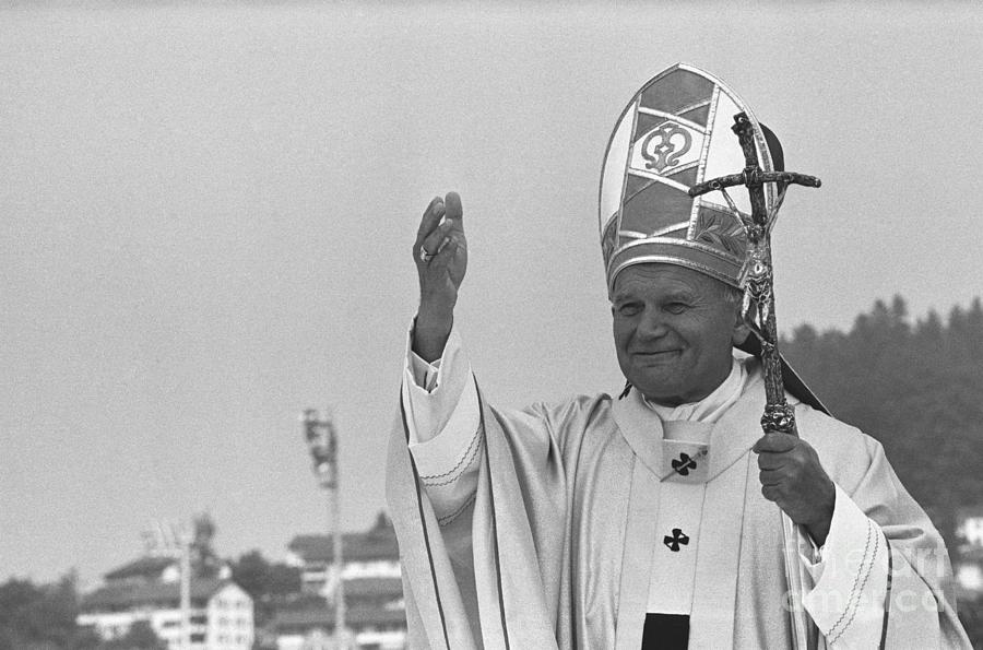 Pope John Paul II Waves During Mass Photograph by Bettmann