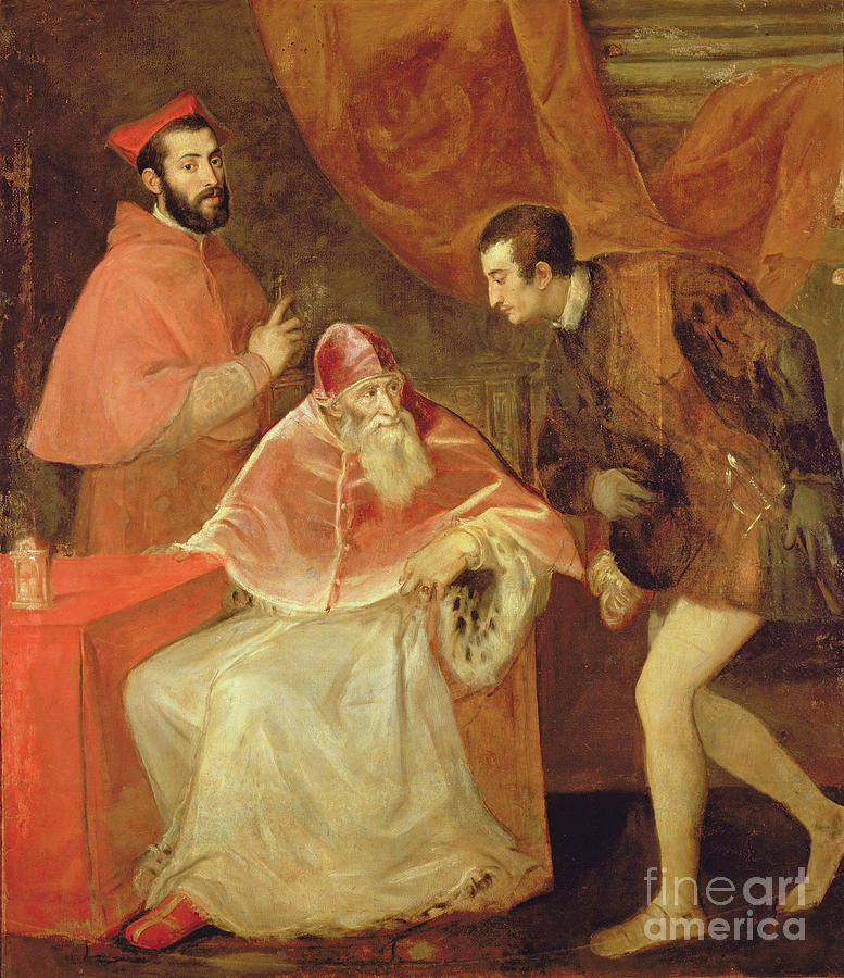 Titian Painting - Pope Paul IIi And His Nephews, 1545 By Titian by Titian