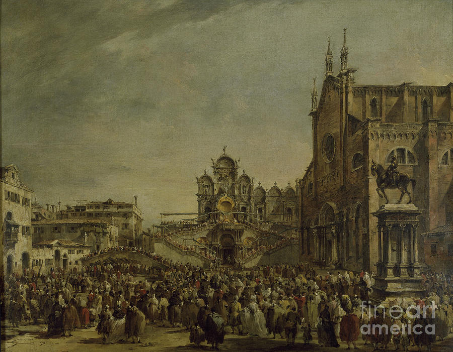 Pope Pius Vi Blessing The Multitude On The Campo Ss Giovanni And Paolo Painting by Francesco Guardi