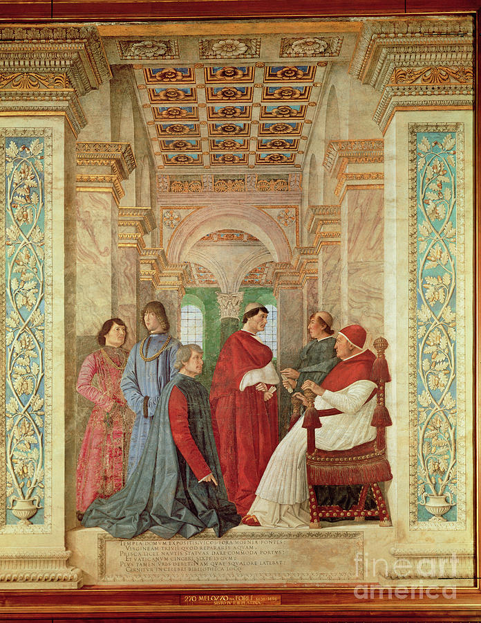 Pope Sixtus Iv Installs Bartolommeo Platina As Director Of The Vatican Library, C. 1477 Painting by Melozzo Da Forli
