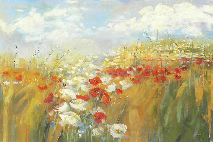 Flower Painting - Poppies And Larkspur by Carol Rowan