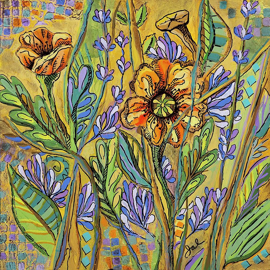 Poppies And Lavender 1 Painting by Janice A Larson