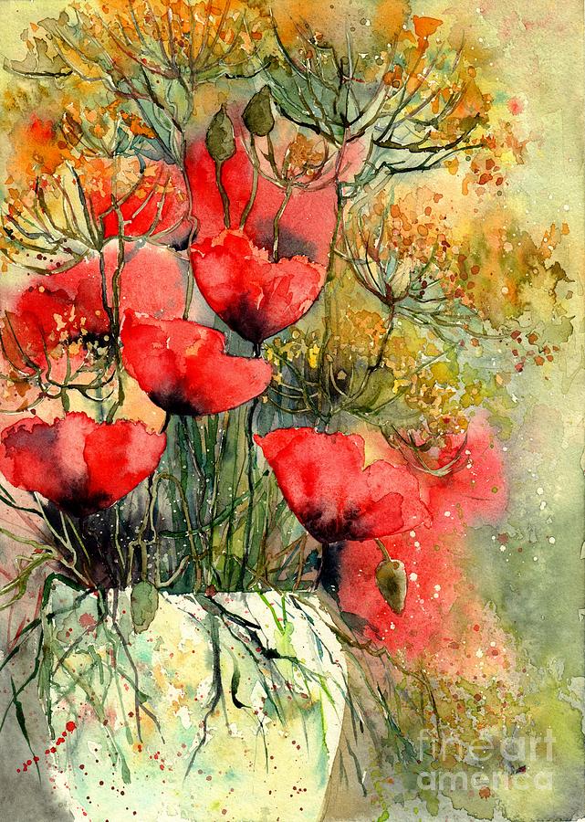 Red Flowers Painting - Poppies Impression by Suzann Sines Red Flowers Painting - Poppies Impression by Suzann Sines