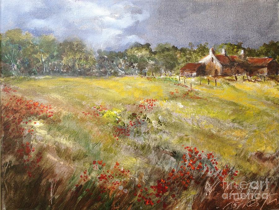 Cottage Painting - Poppies in the Cotswolds, Spring in the air.  by Lizzy Forrester