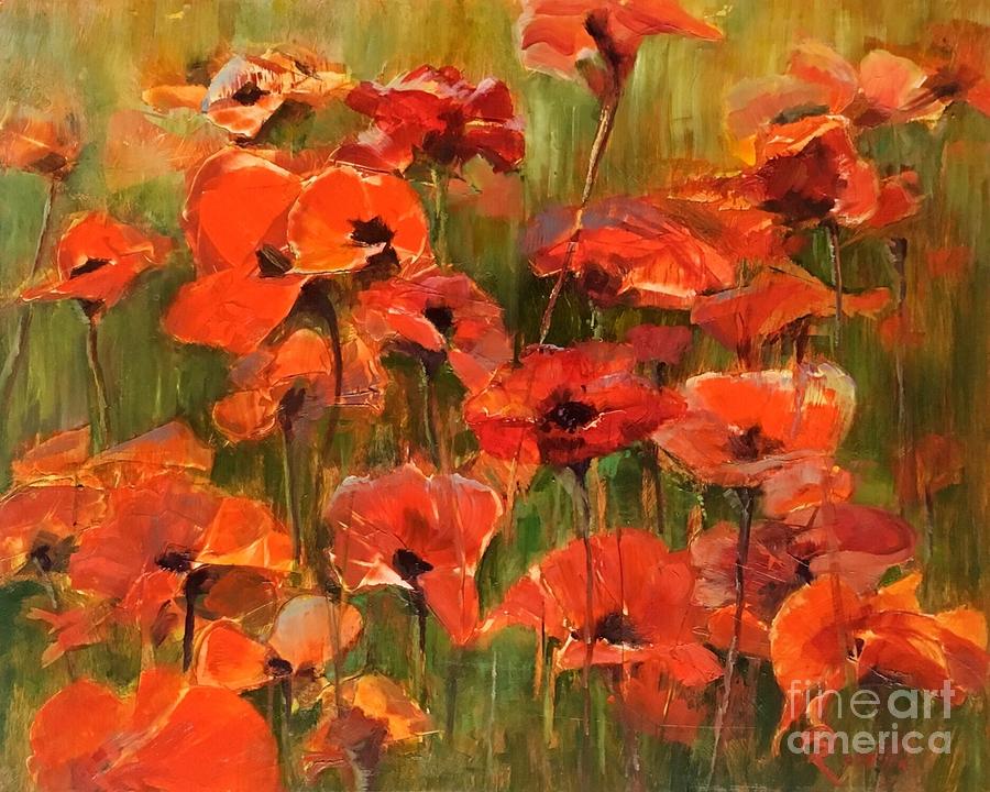 Poppies in the Field Painting by B Rossitto