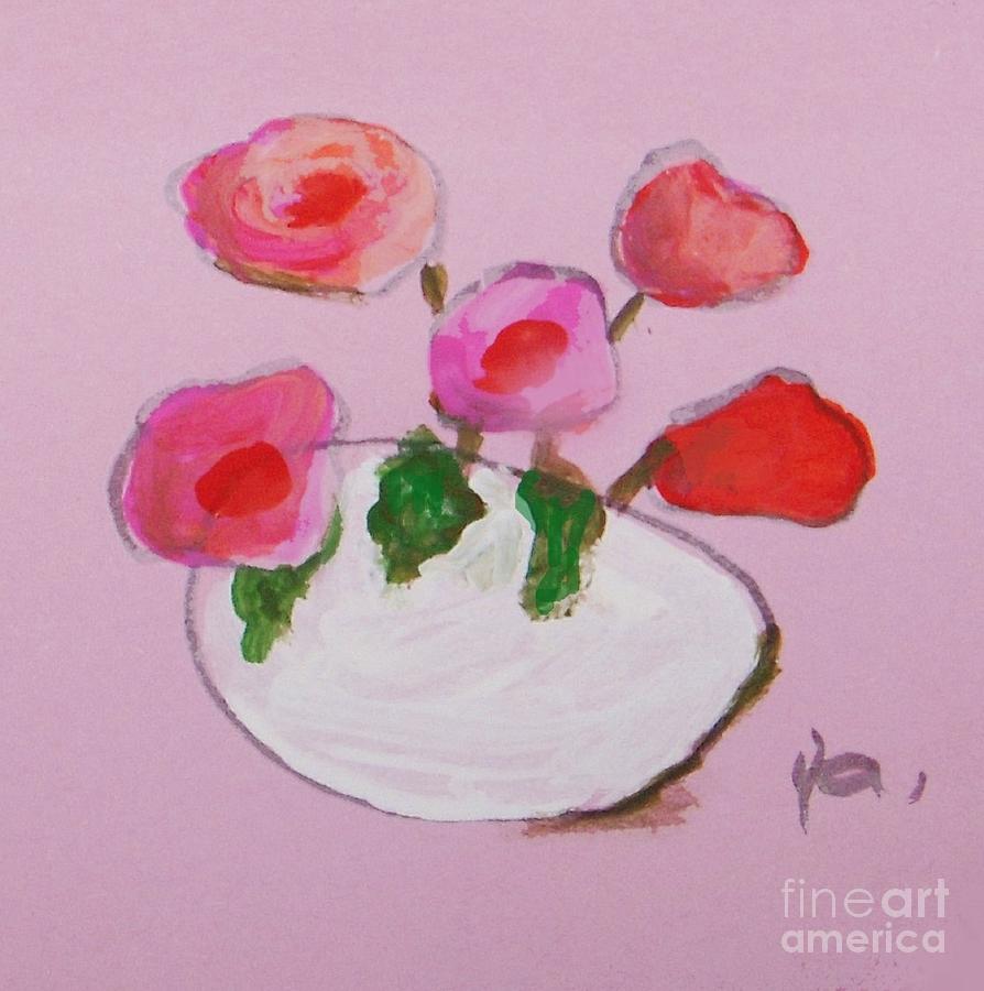 Poppies in White Vase - floral abstract by Vesna Antic Painting by Vesna Antic