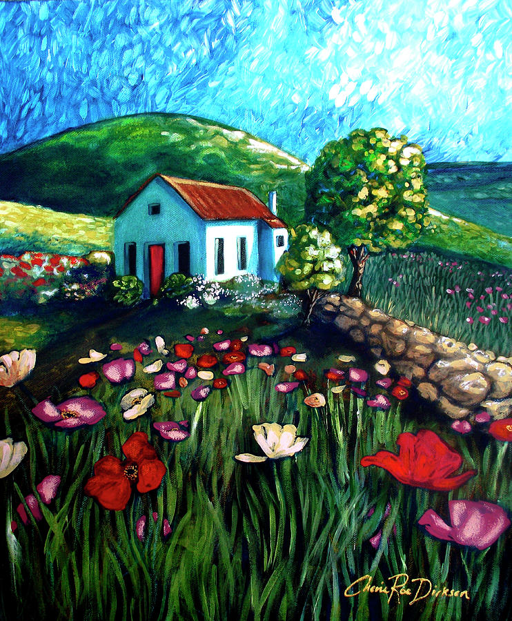 Flower Painting - Poppy Field Cottage by Cherie Roe Dirksen