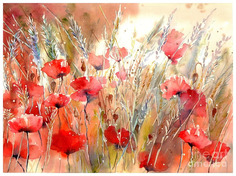Red Painting - Poppy Fields Forever by Suzann Sines Red Painting - Poppy Fields Forever by Suzann Sines