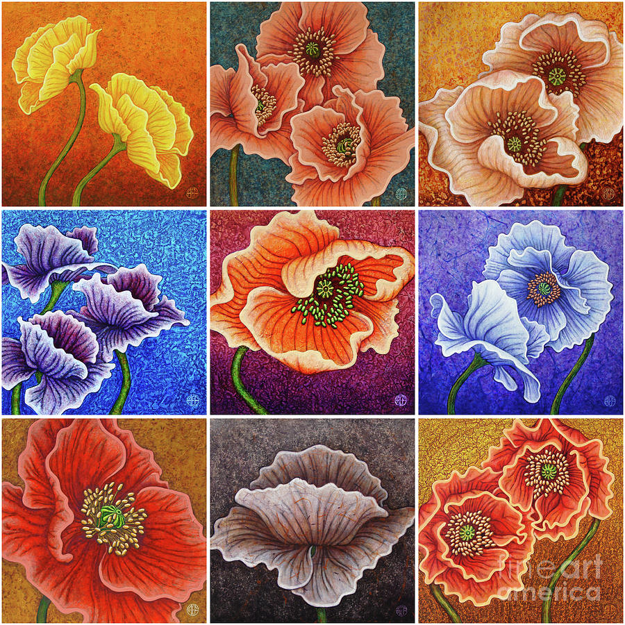 Poppy Painting Tiles x 9 Set 1 Painting by Amy E Fraser
