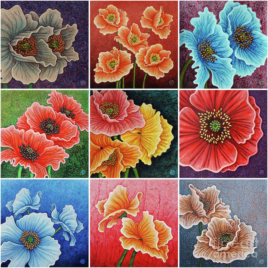 Poppy Painting Tiles x 9 Set 2 Painting by Amy E Fraser