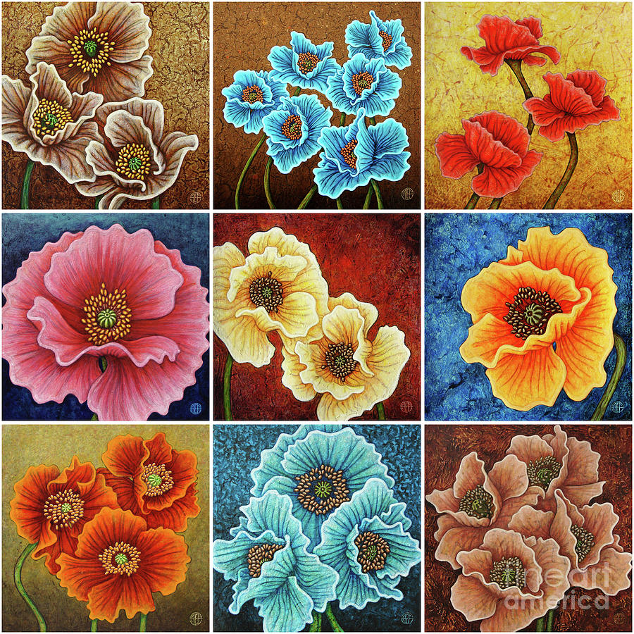 Poppy Painting Tiles x 9 Set 3 Painting by Amy E Fraser