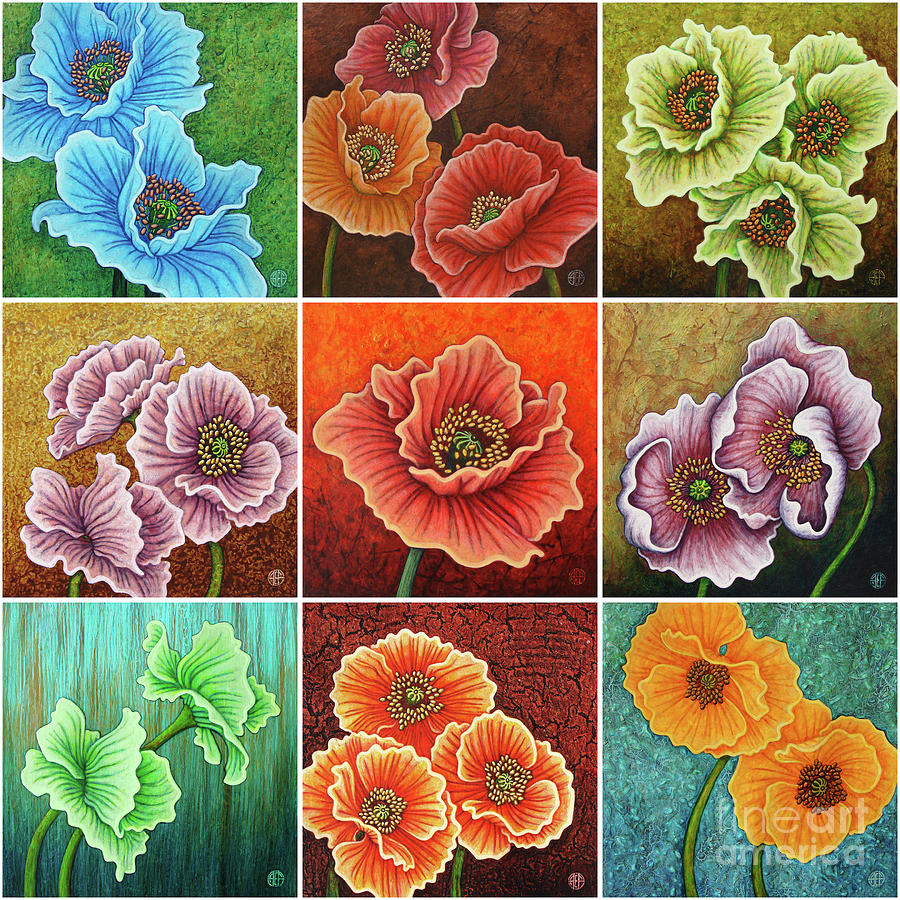 Poppy Painting Tiles x 9 Set 4 Painting by Amy E Fraser