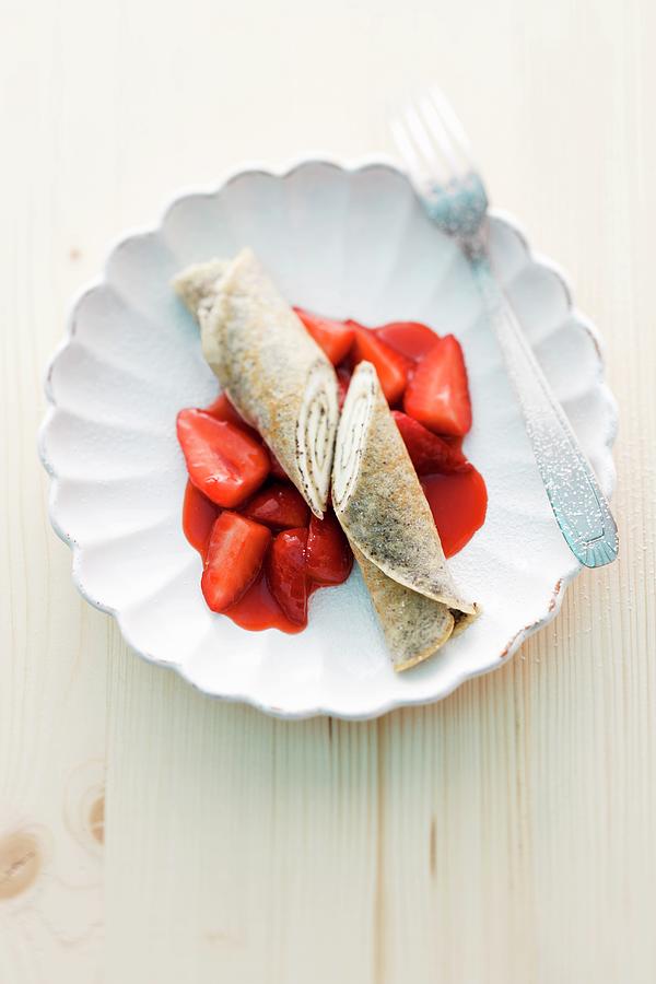Poppy Pancakes With Strawberries Photograph by Michael Wissing