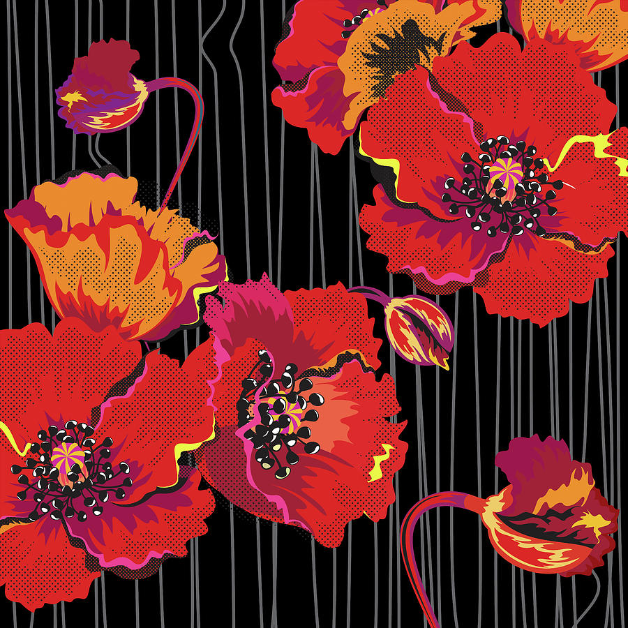 Illustration Mixed Media - Poppy variation 10 by Maria Biro Illustration Mixed Media - Poppy variation 10 by Maria Biro