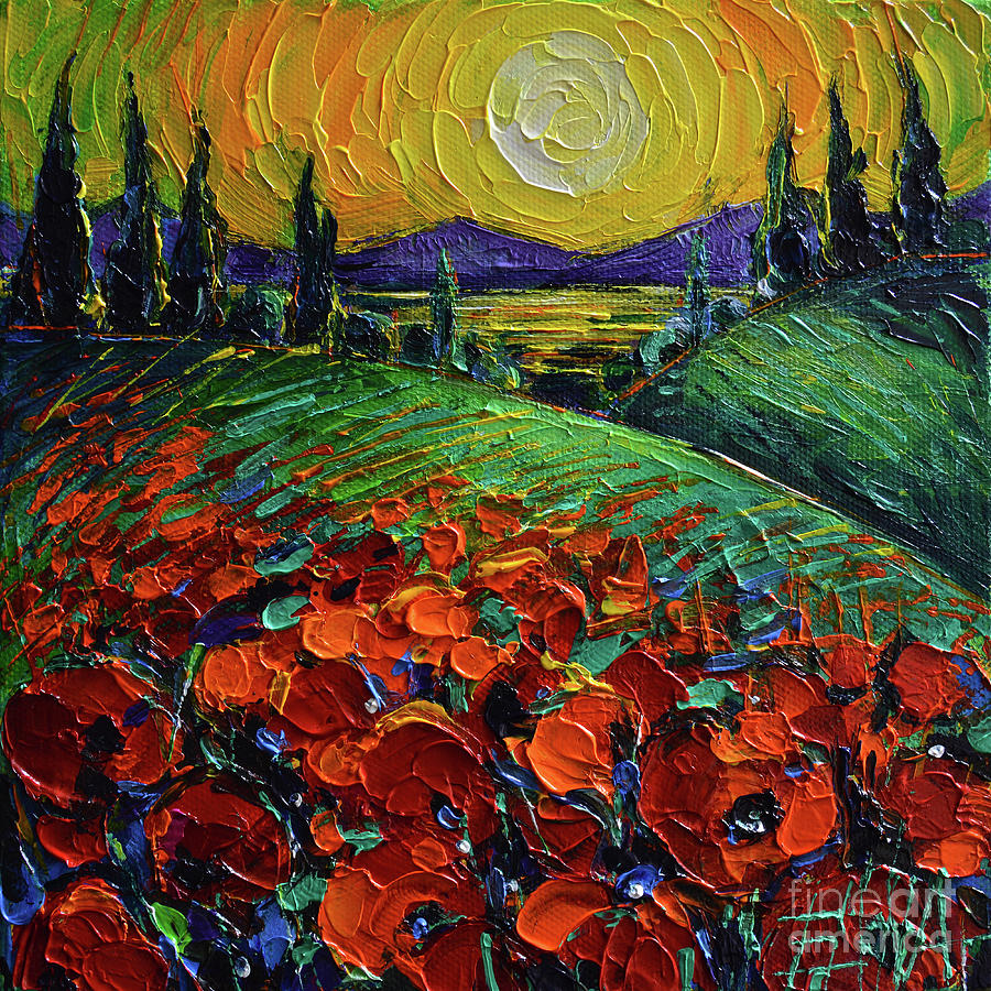 Poppyscape Sunset Impasto Palette Knife Acrylic Painting Mona Edulesco Painting By Mona Edulesco