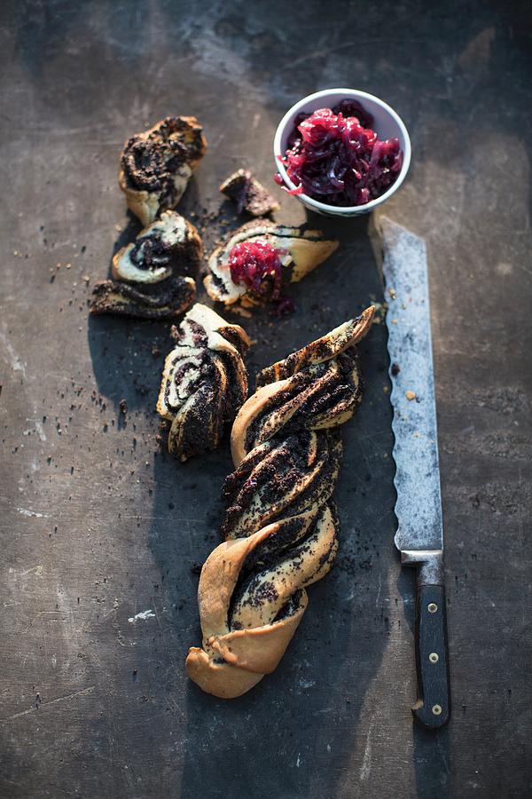 Poppyseed Bread Plait With Onion Chutney Photograph by Joerg Lehmann