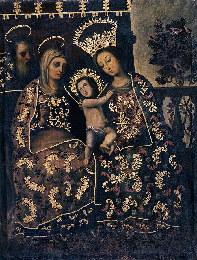 Popular Painting. 17th Century. Child Jesus. Virgin Mary. Santa Ana Madre De La Virgen Maria. Painting by Album