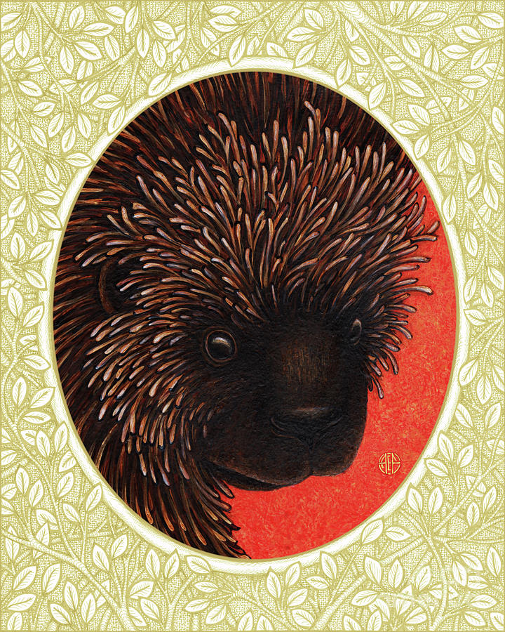 Porcupine Portrait - Cream Border Painting by Amy E Fraser